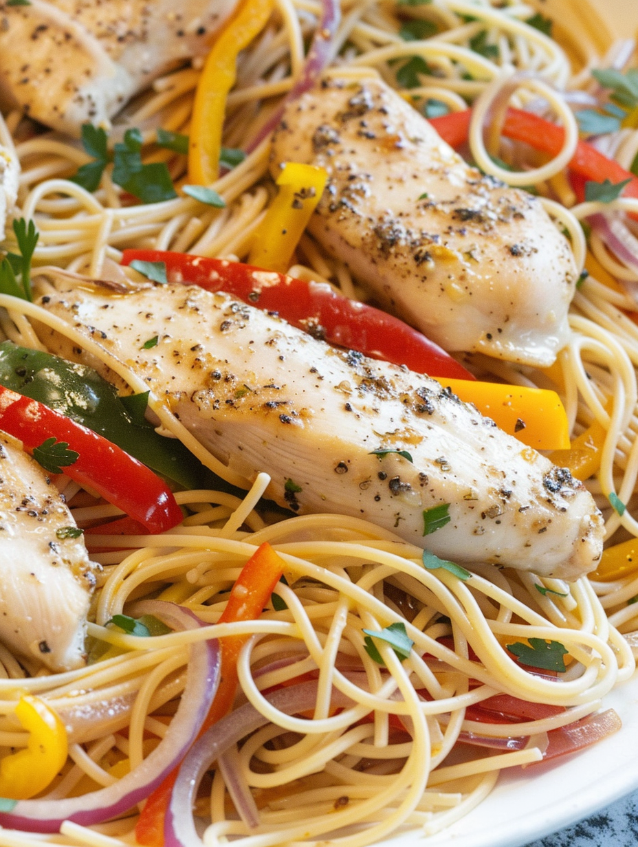 Plated chicken scampi with parsley and lemon