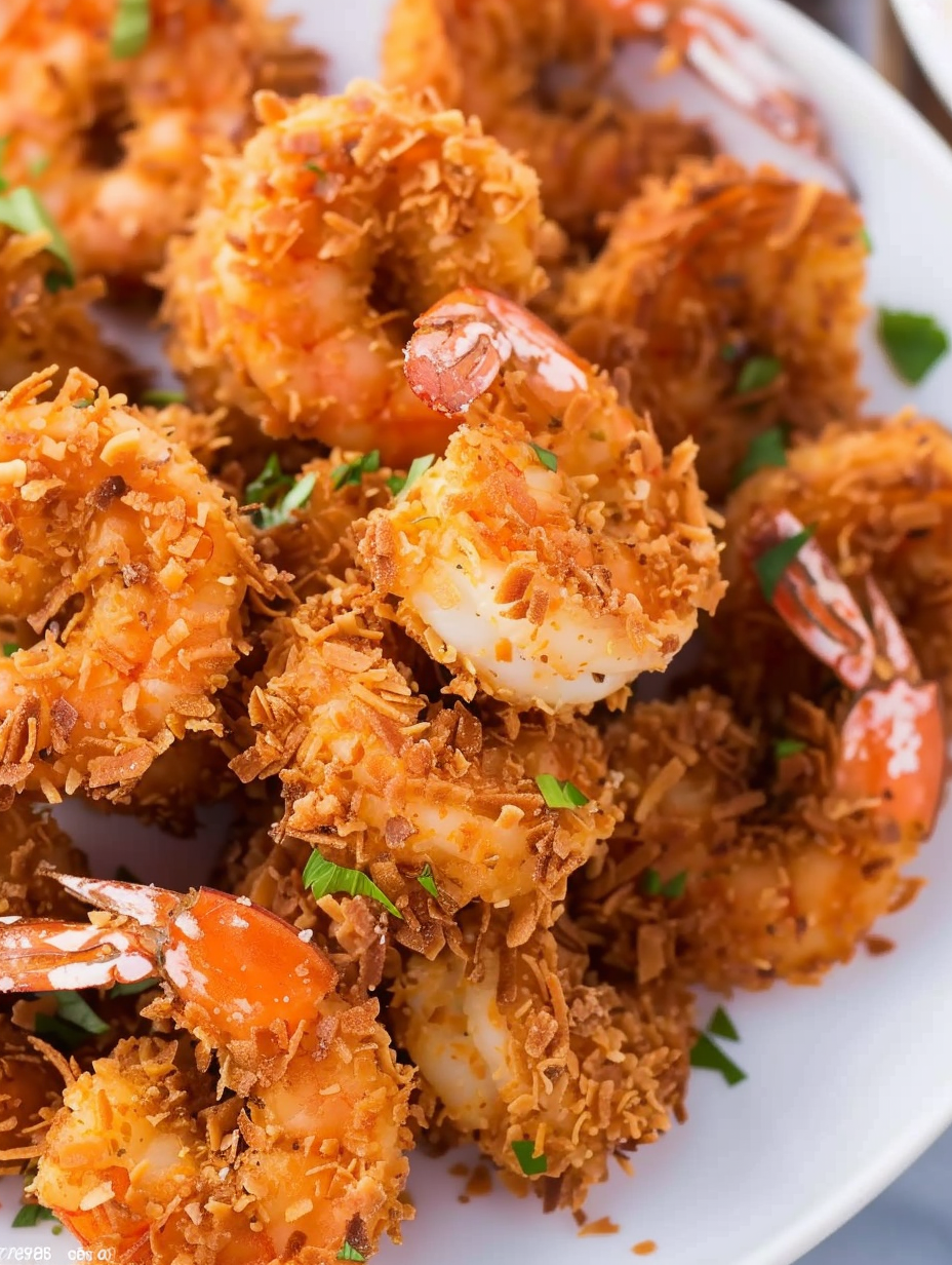 Coconut shrimp on platter with dipping sauce