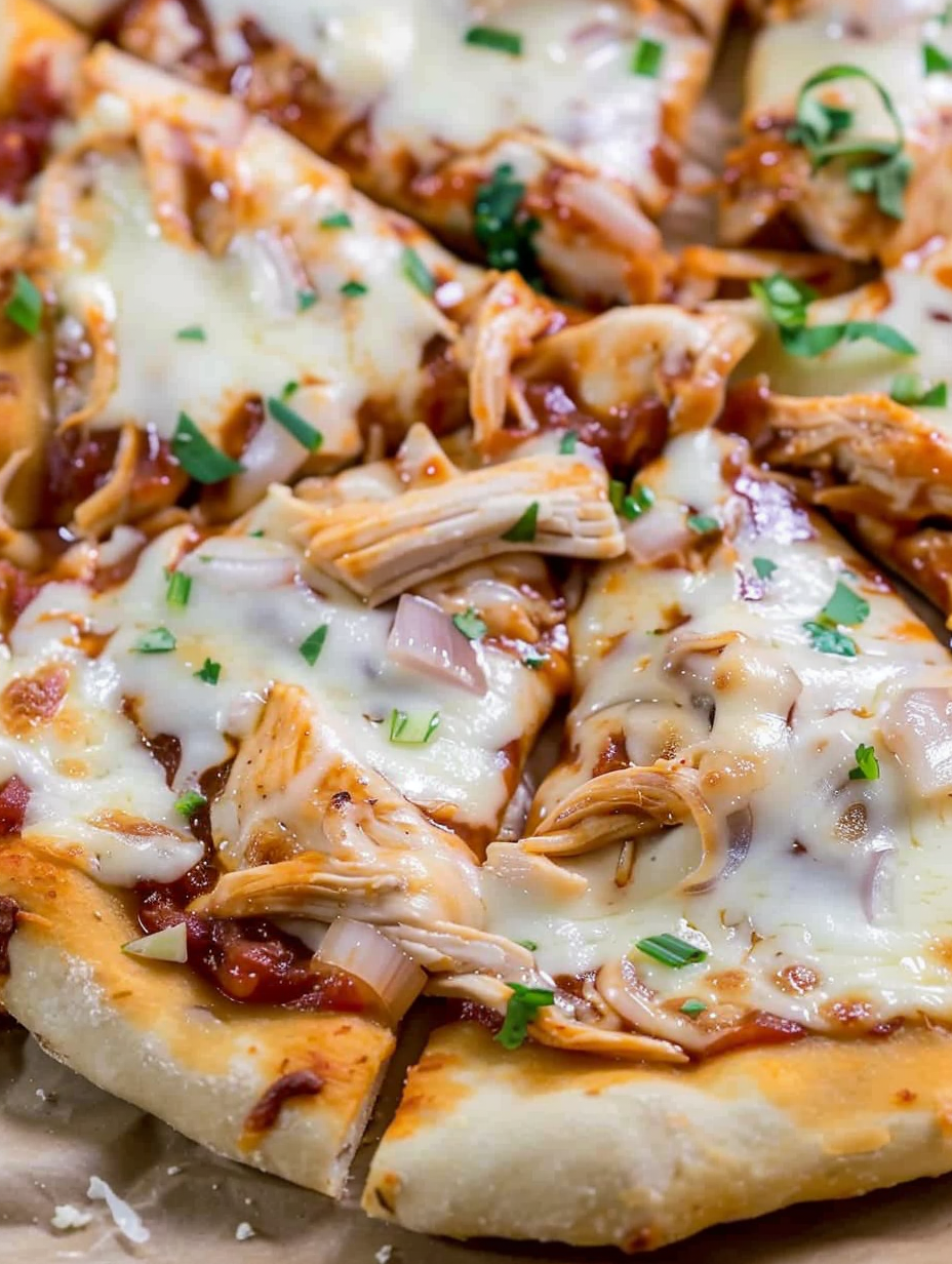 BBQ chicken pizza being slid into a hot oven on parchment