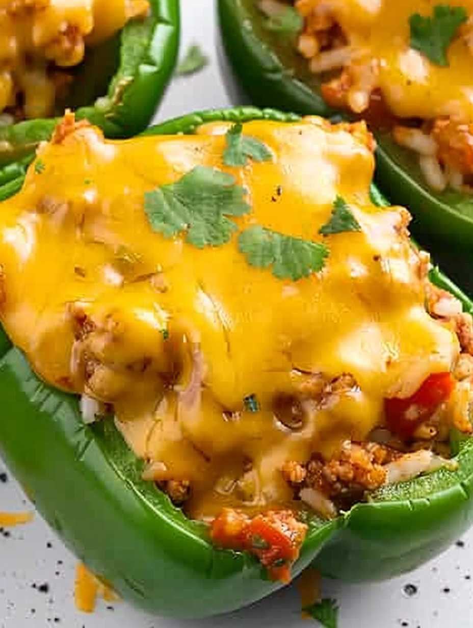 Chicken stuffed pepper with melted cheese
