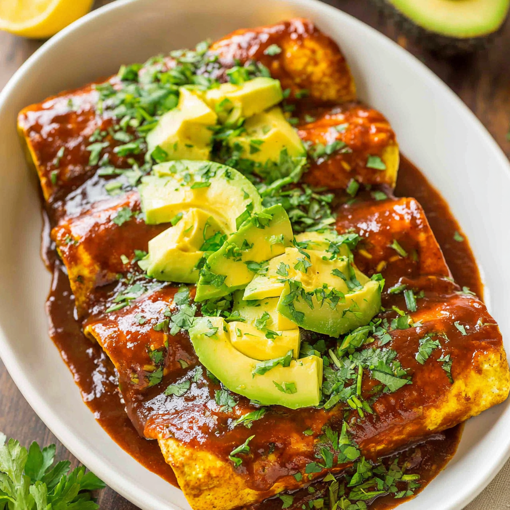 Close-up of enchilada filling with tofu, spinach, and black beans