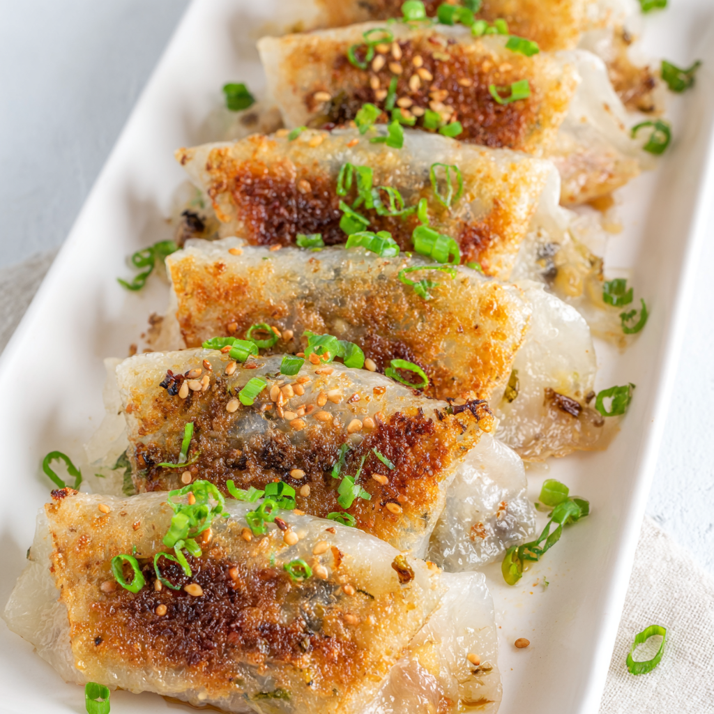 Filling mixture with tofu, mushrooms, and cabbage in a skillet