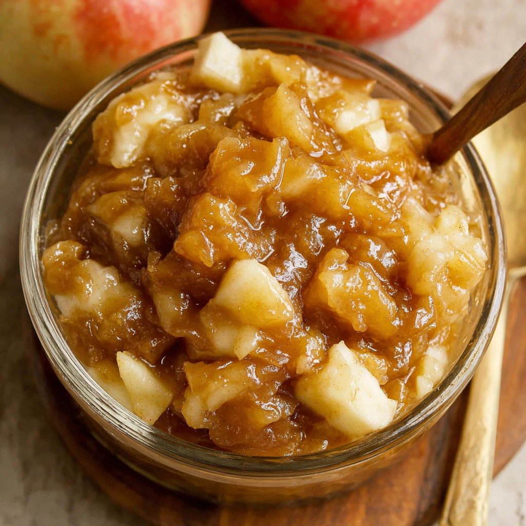 Sliced Granny Smith apples cooking in a saucepan