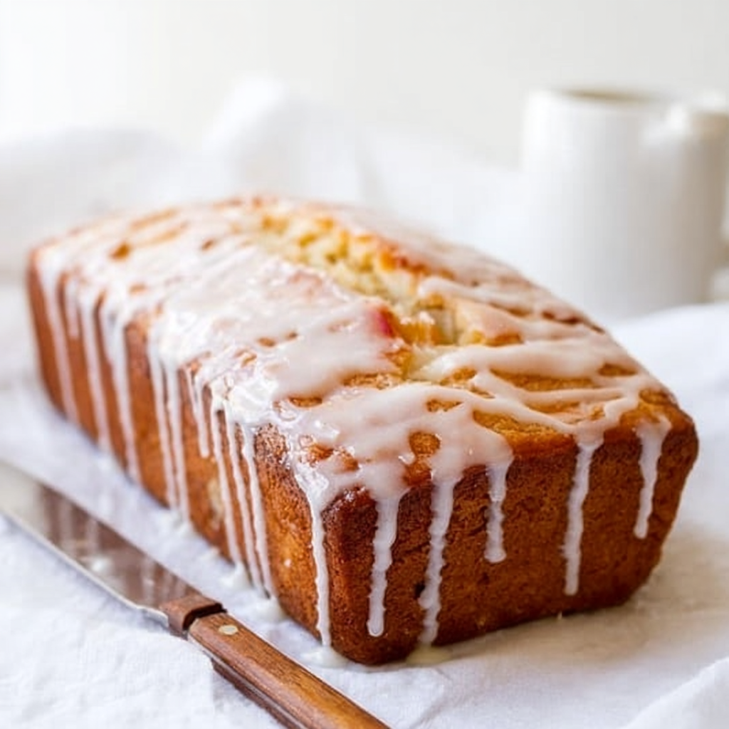Loaf of peach bread glazed