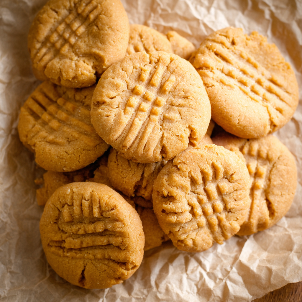 Baked peanut butter cookies on a tray