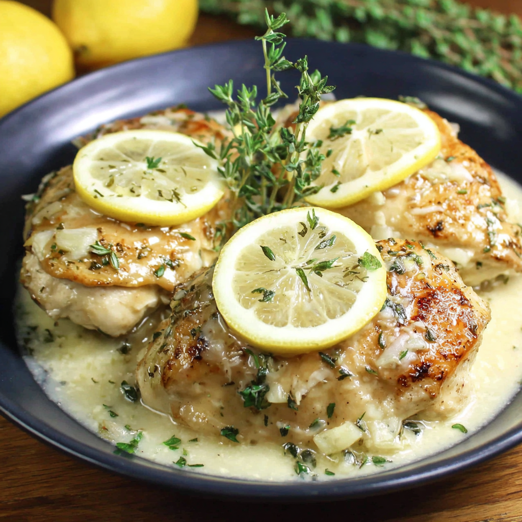 Slow cooker filled with creamy lemon butter chicken