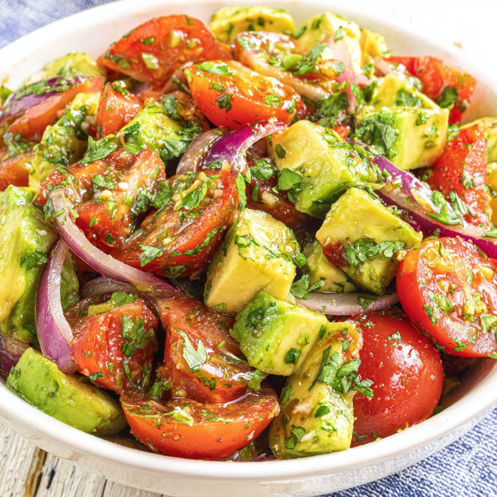 Tomatoes and avocado on cutting board