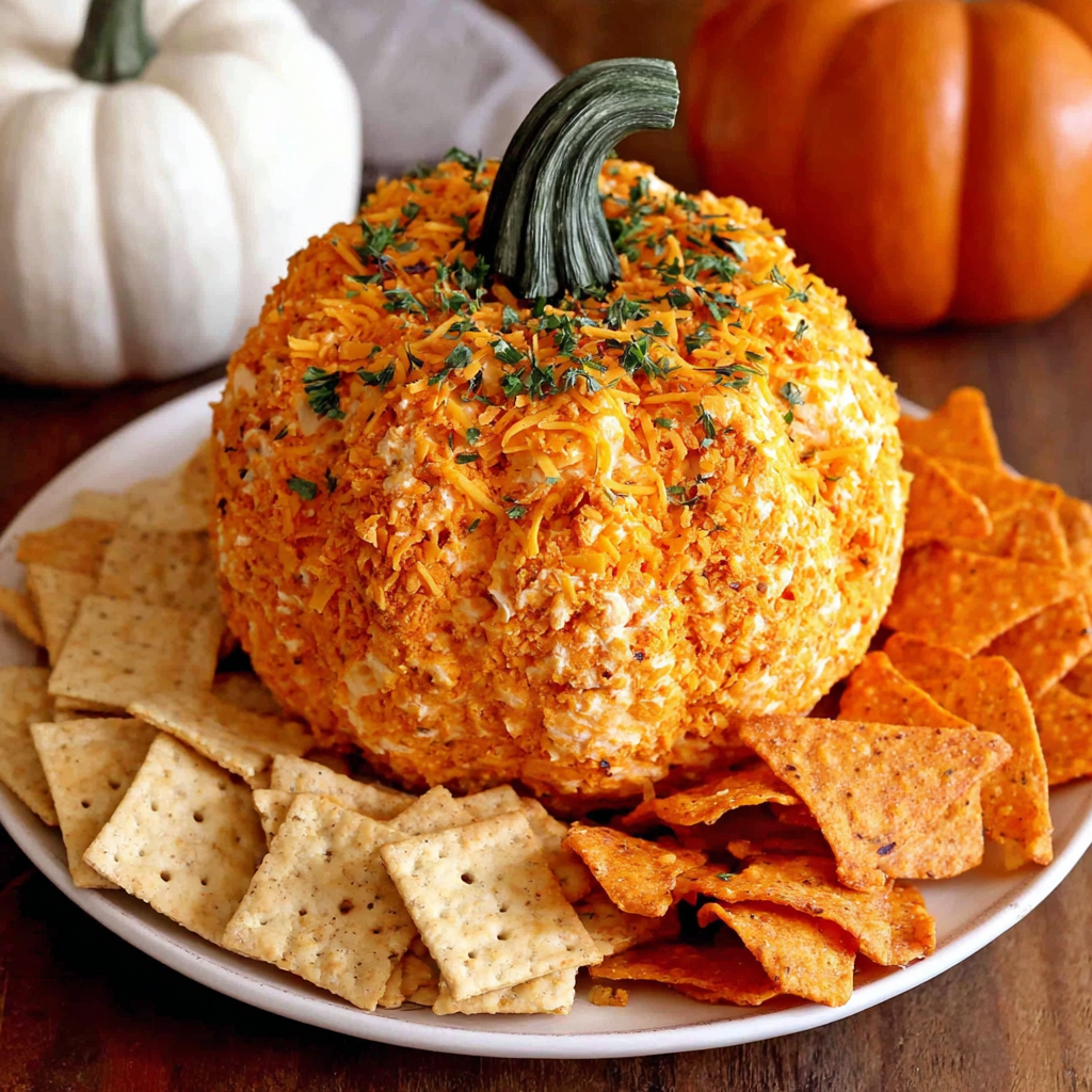 Homemade Doritos Pumpkin Shaped Cheese Ball