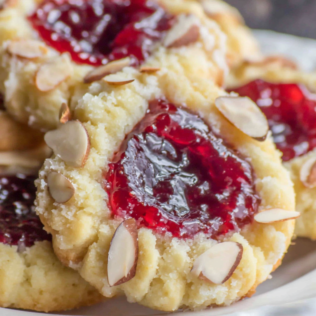 Raspberry Almond Shortbread Thumbprint Cookies