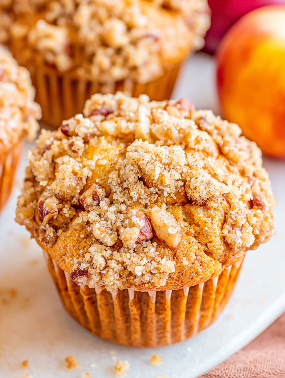 Freshly baked apple muffins with crumb topping