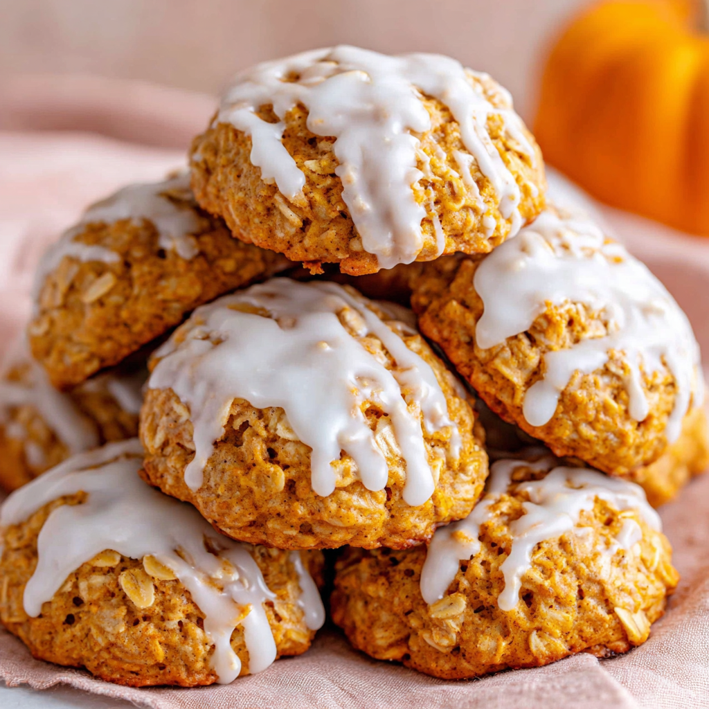 Pumpkin Oatmeal Cookies with Vanilla Icing