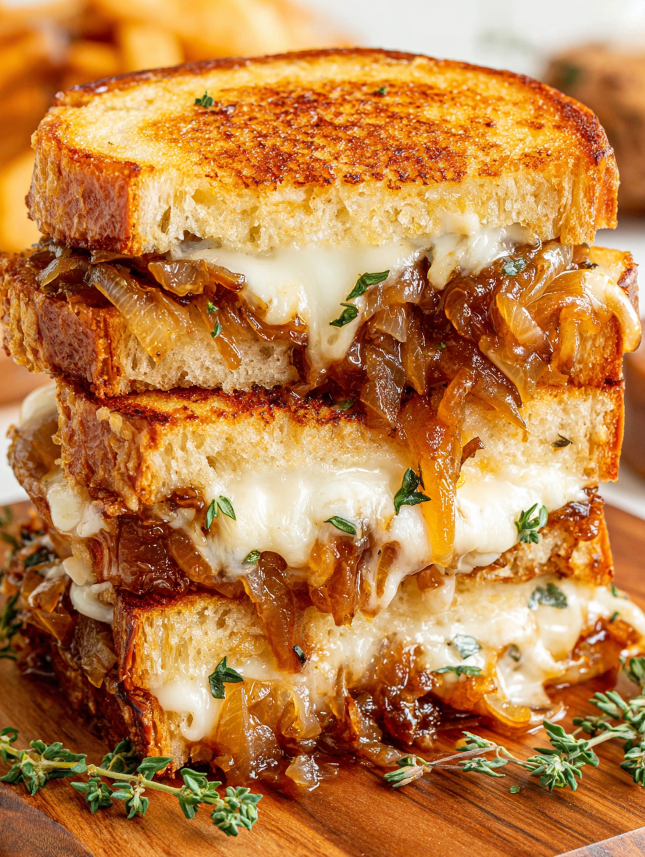 Caramelized onions on skillet for grilled cheese
