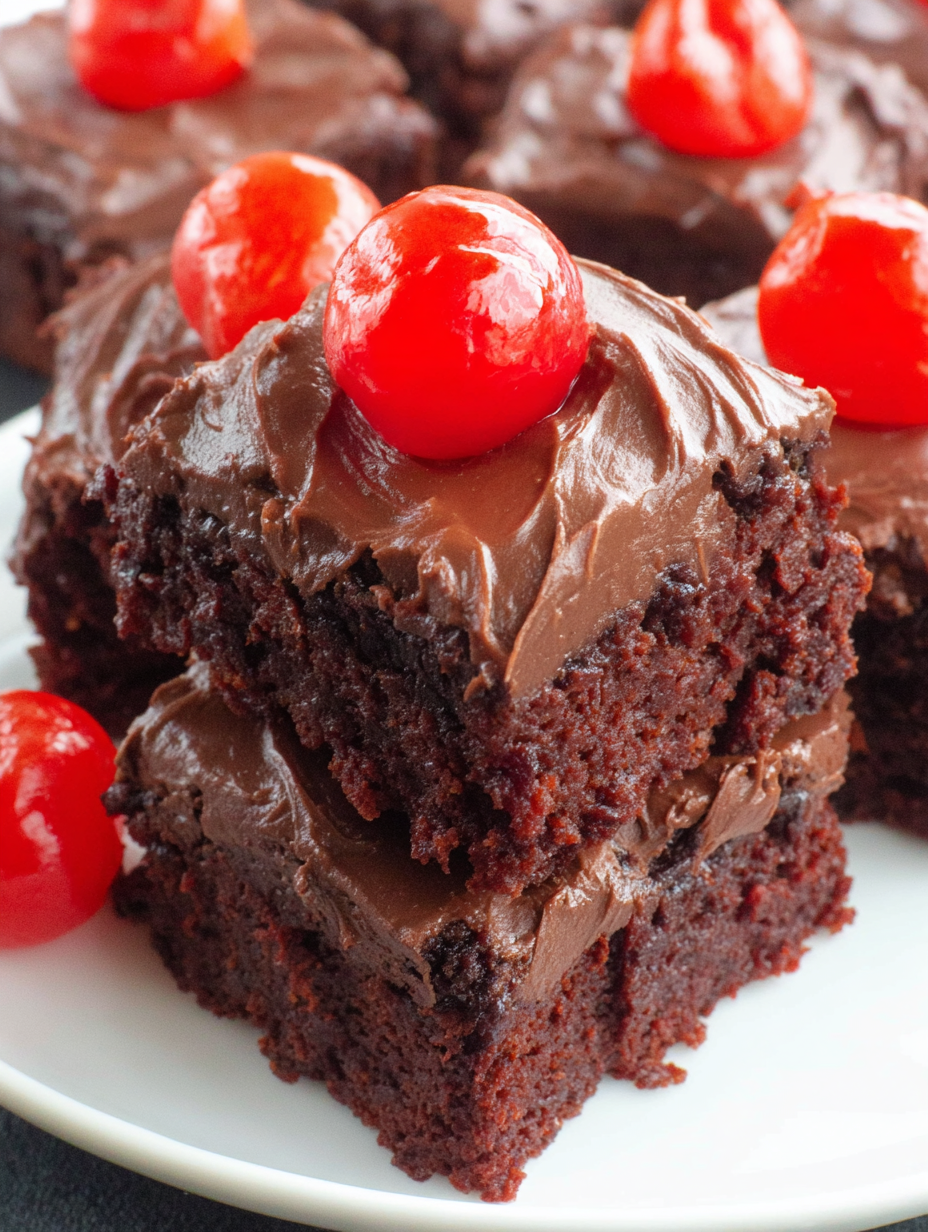 Chocolate cherry bars with glossy frosting