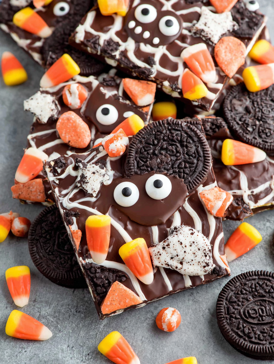 Close-up of candy-decorated chocolate bark