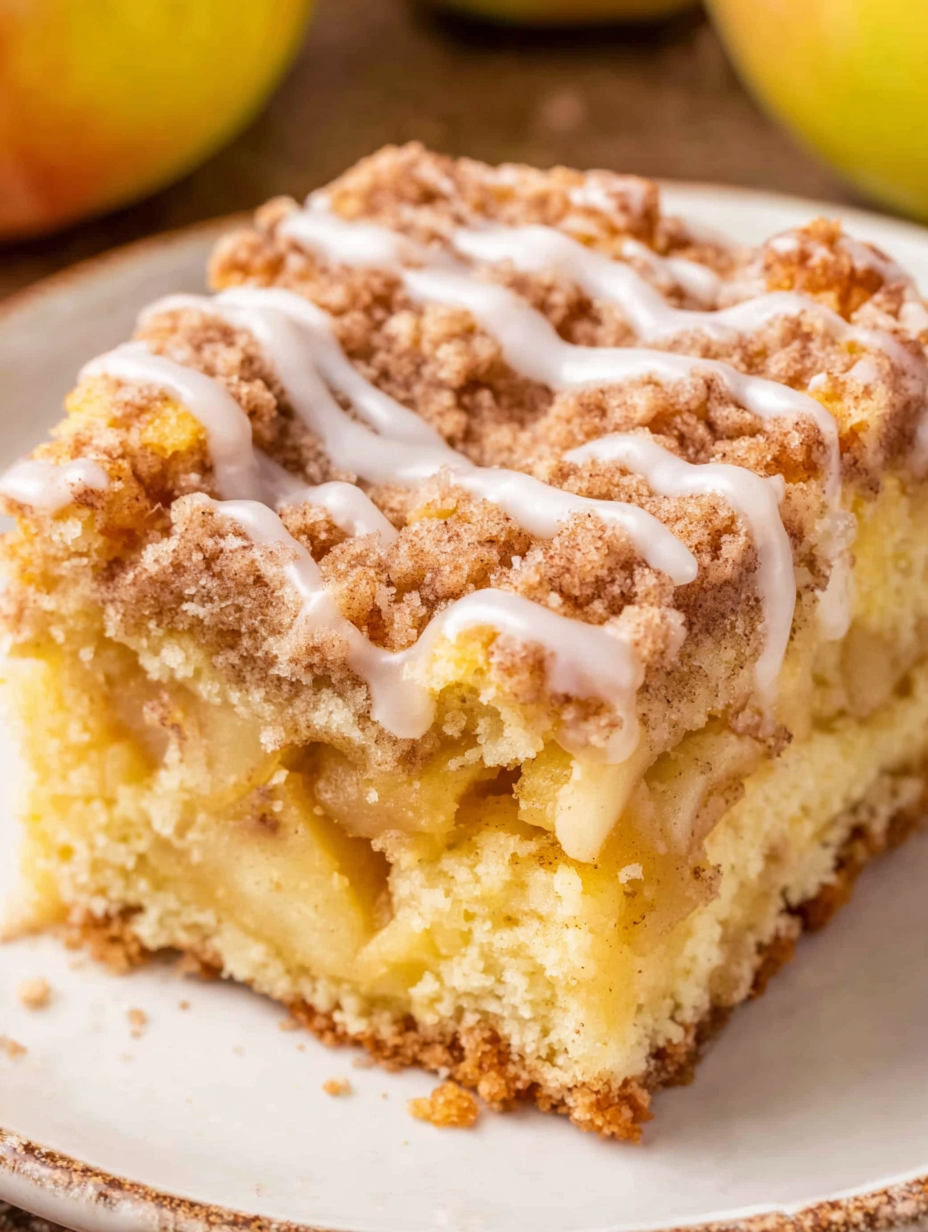 Sliced apple coffee cake with streusel