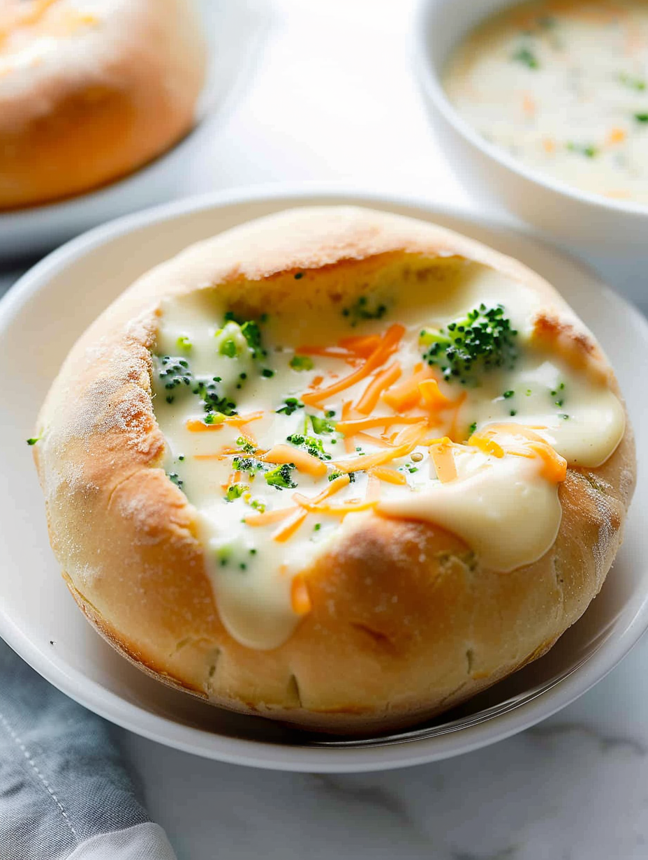 Creamy broccoli cheddar soup in a bowl