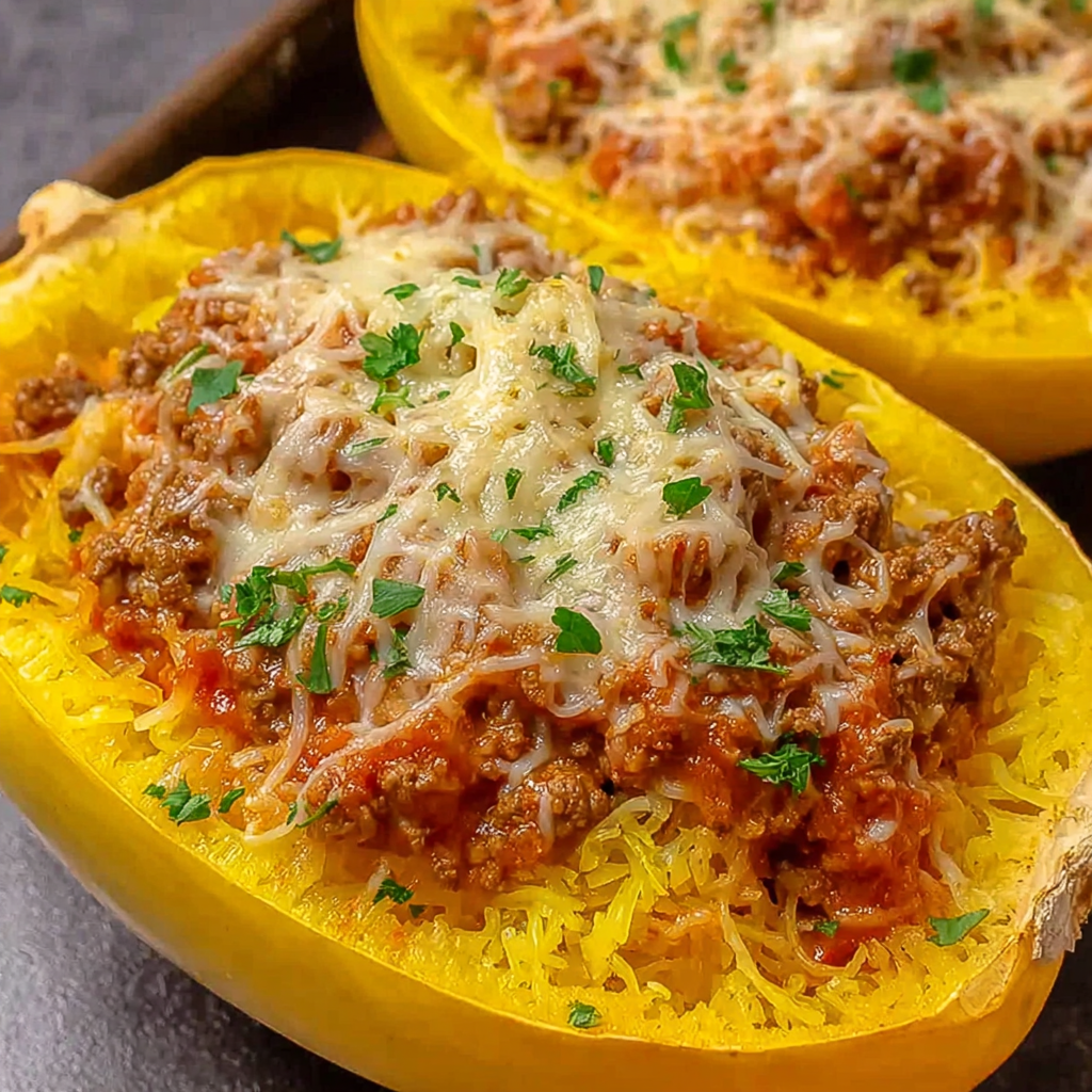 Classic Baked Spaghetti Squash with Meat Sauce
