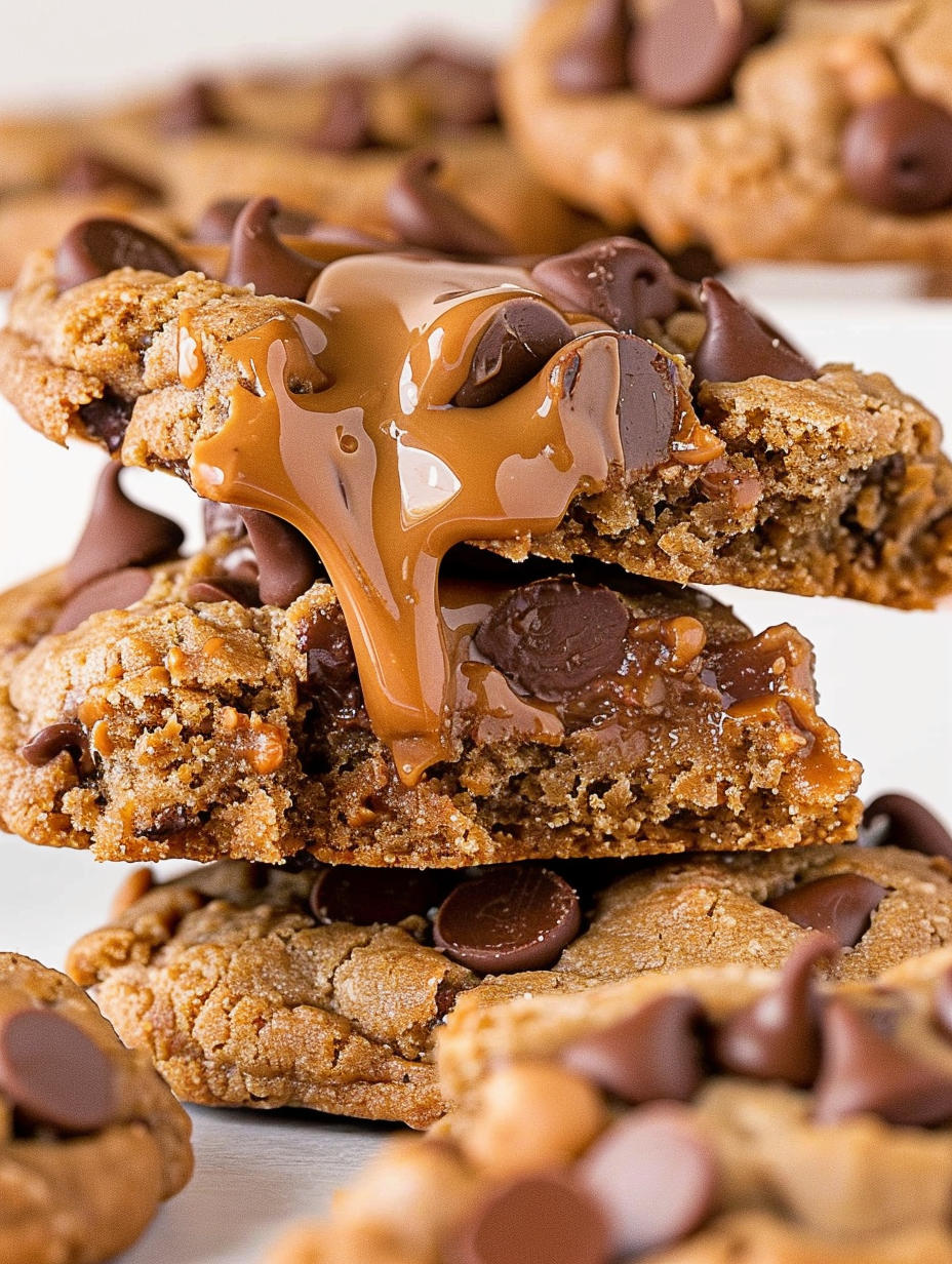 Two Chocolate Chip Biscoff Cookies on a cooling rack