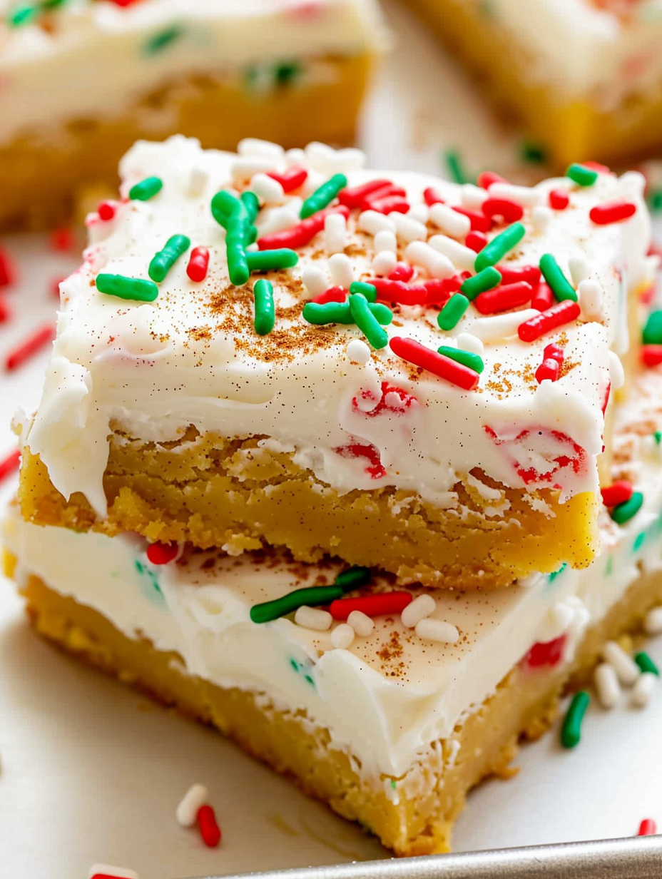 Cut snickerdoodle bars with sprinkle decoration
