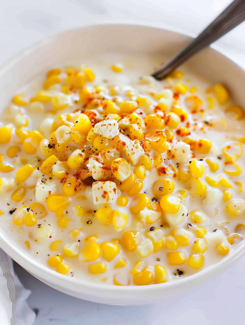 Crockpot creamed corn cooking in a small slow cooker