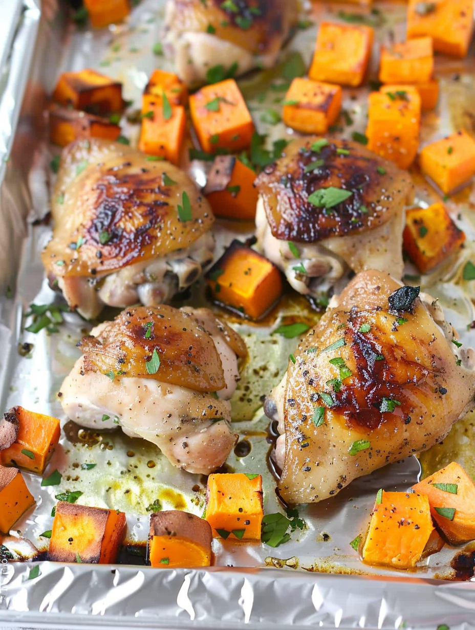 Close-up of caramelized honey garlic chicken thigh