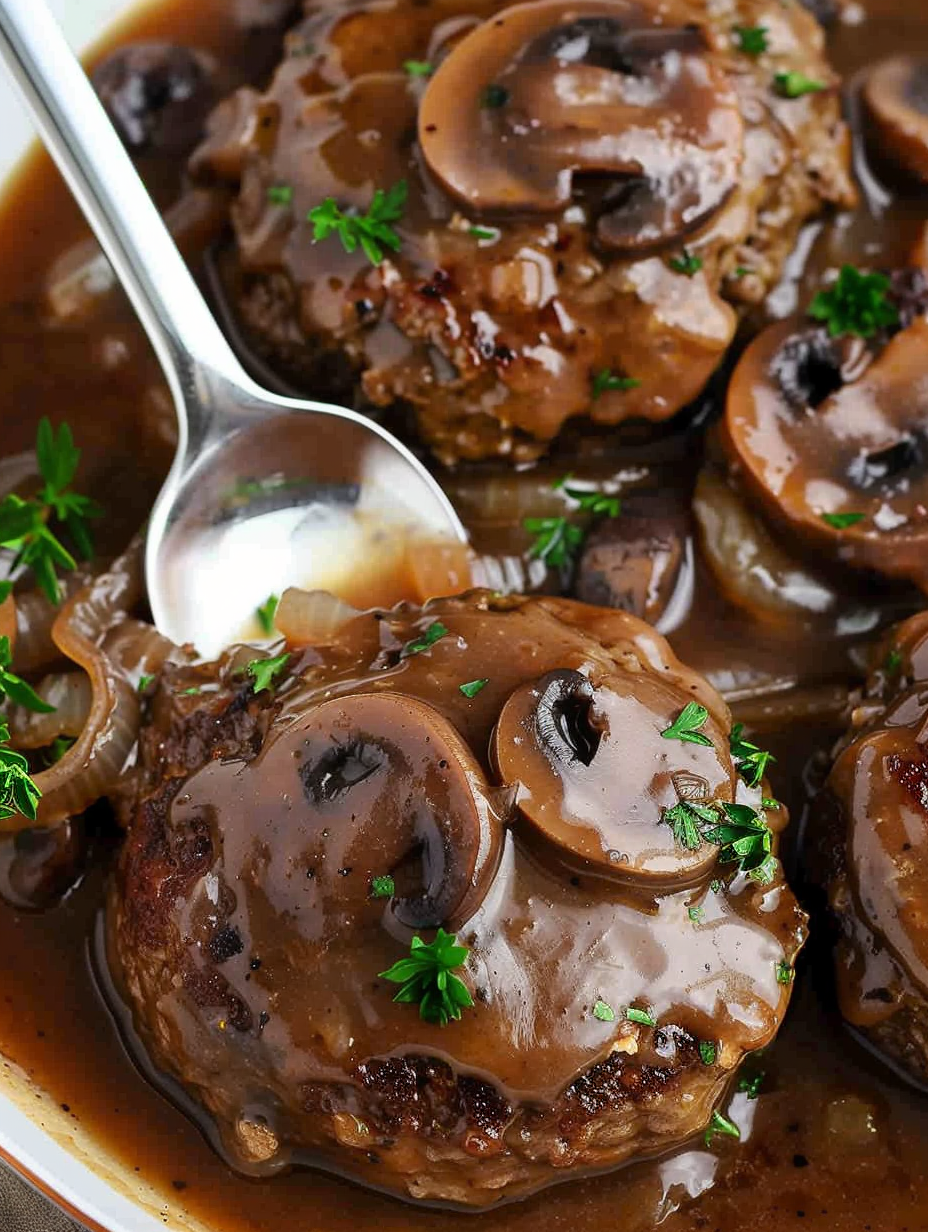 Salisbury steak searing in skillet