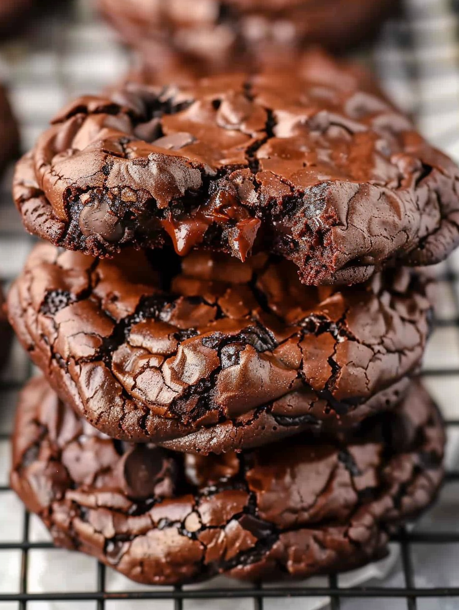 Baked flourless chocolate cookies on a cooling rack