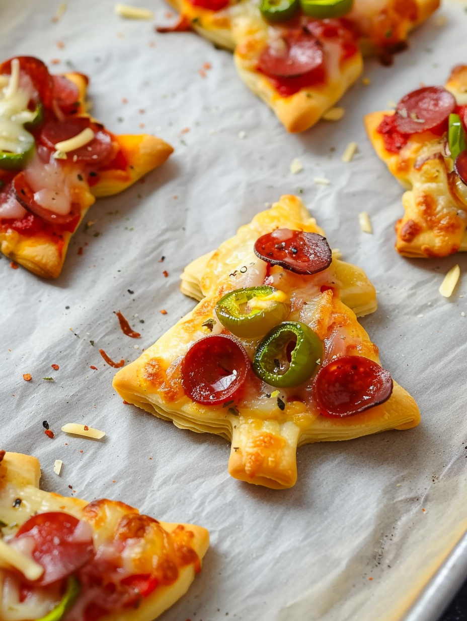 Individual decorated mini tree pizzas