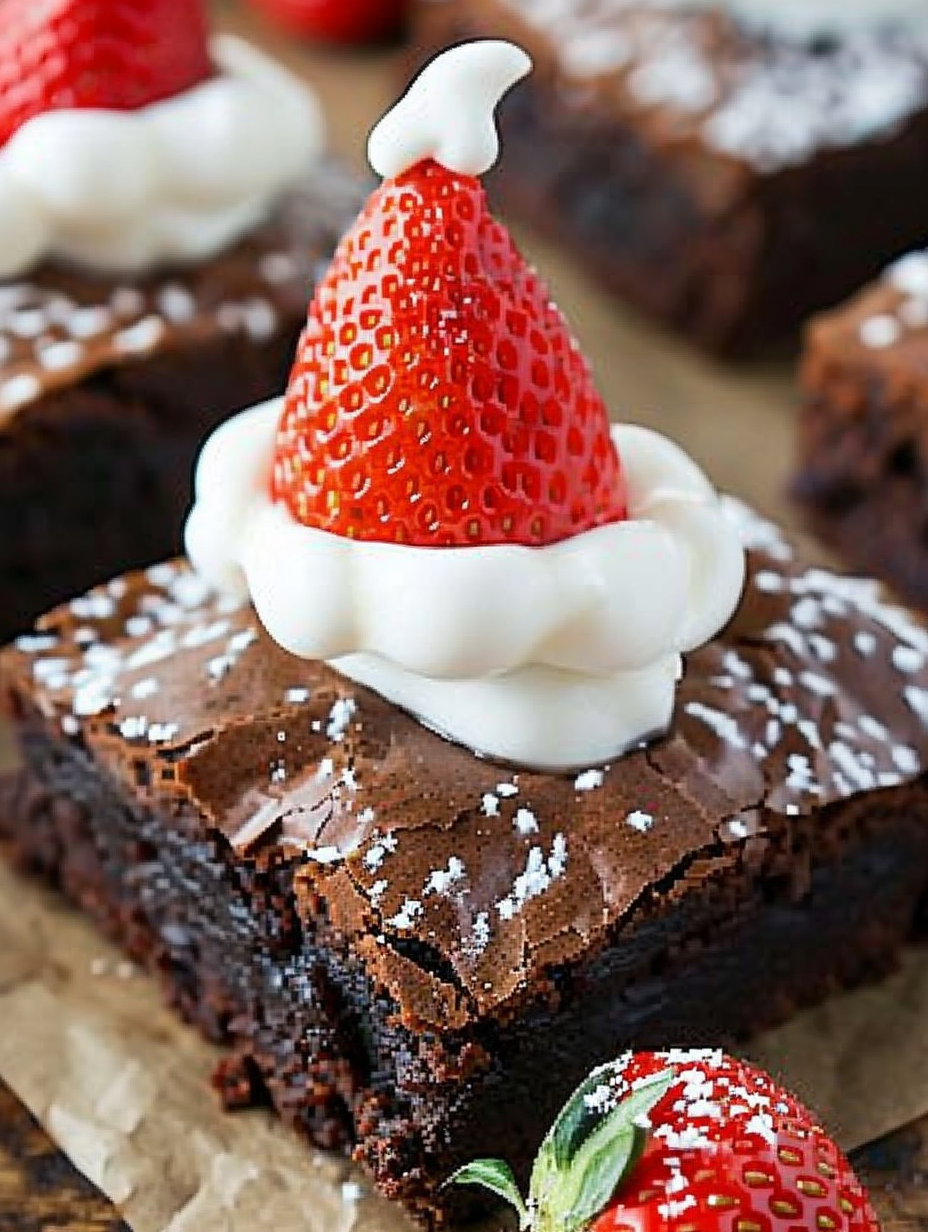 Close-up of decorated Santa hat brownie