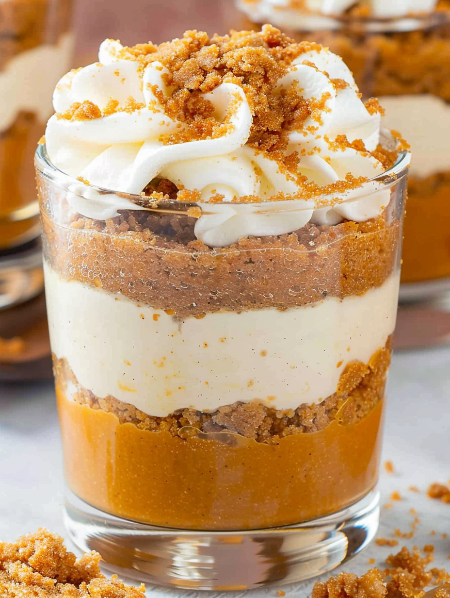 Pumpkin Pie in a Cup layered ingredients and jars