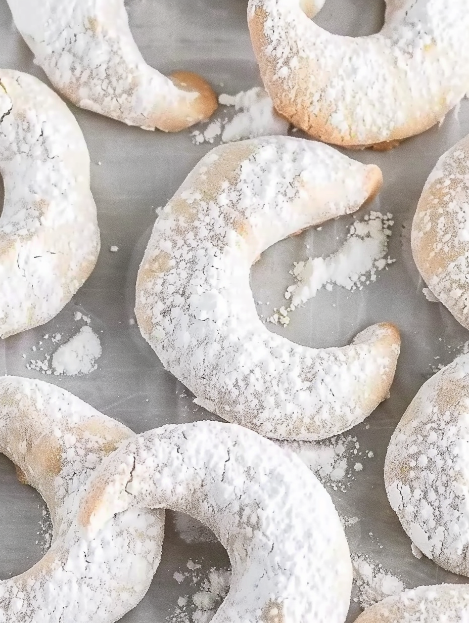 Cookies cooling on a rack with powdered sugar being sprinkled