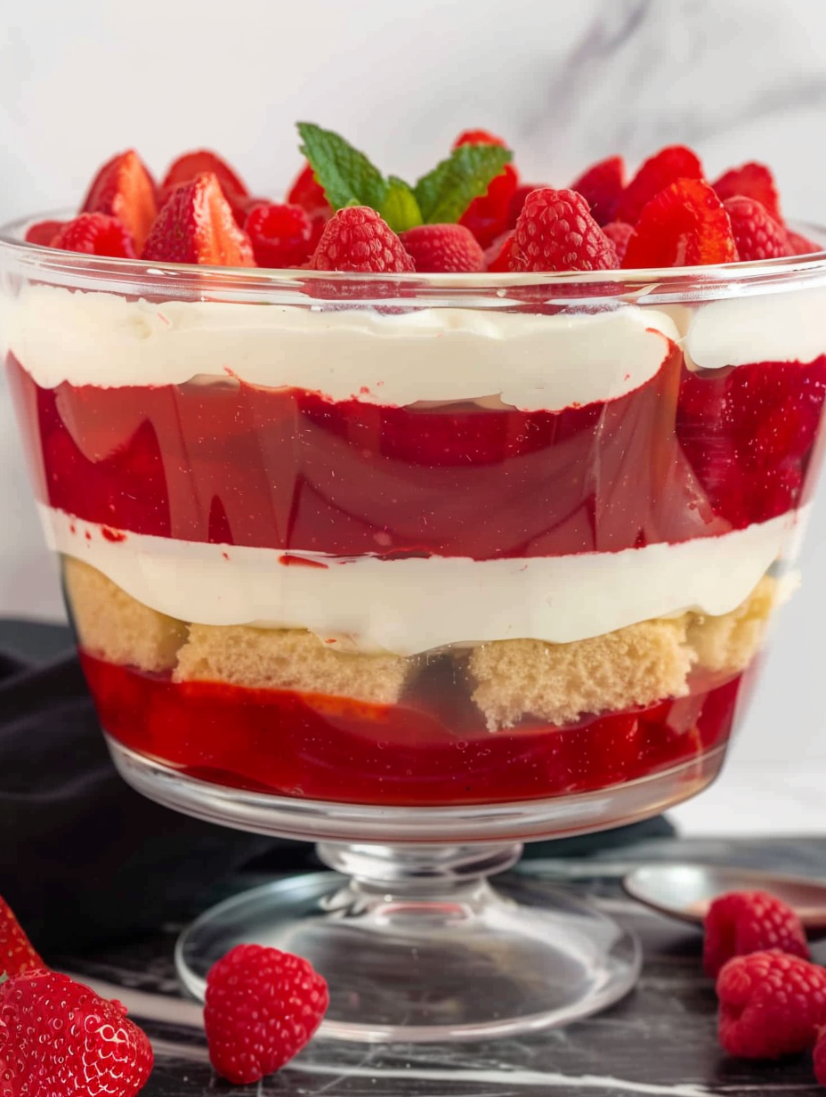 Colorful Christmas trifle in a glass bowl