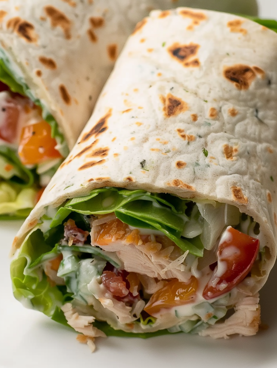 Two chicken bacon ranch wraps on a plate