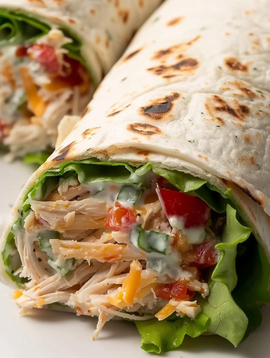 Close-up of wrap cut in half showing filling