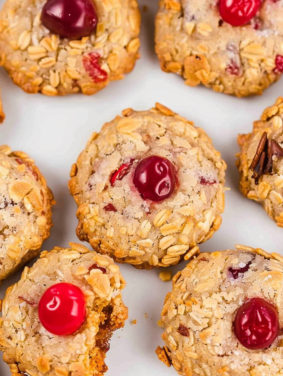 Cherry Wink Cookies on a parchment-lined tray