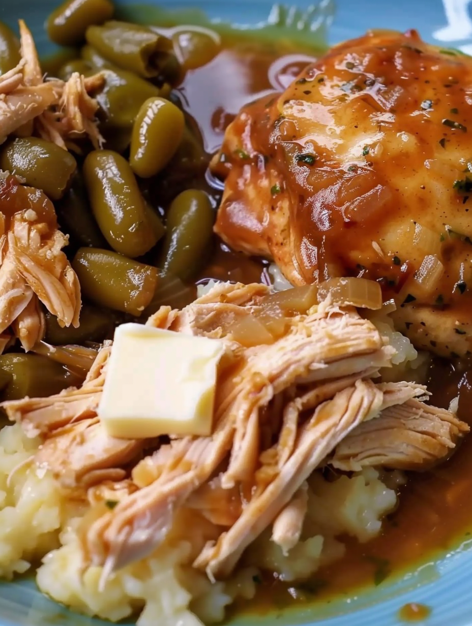 Crockpot Mississippi Chicken in slow cooker
