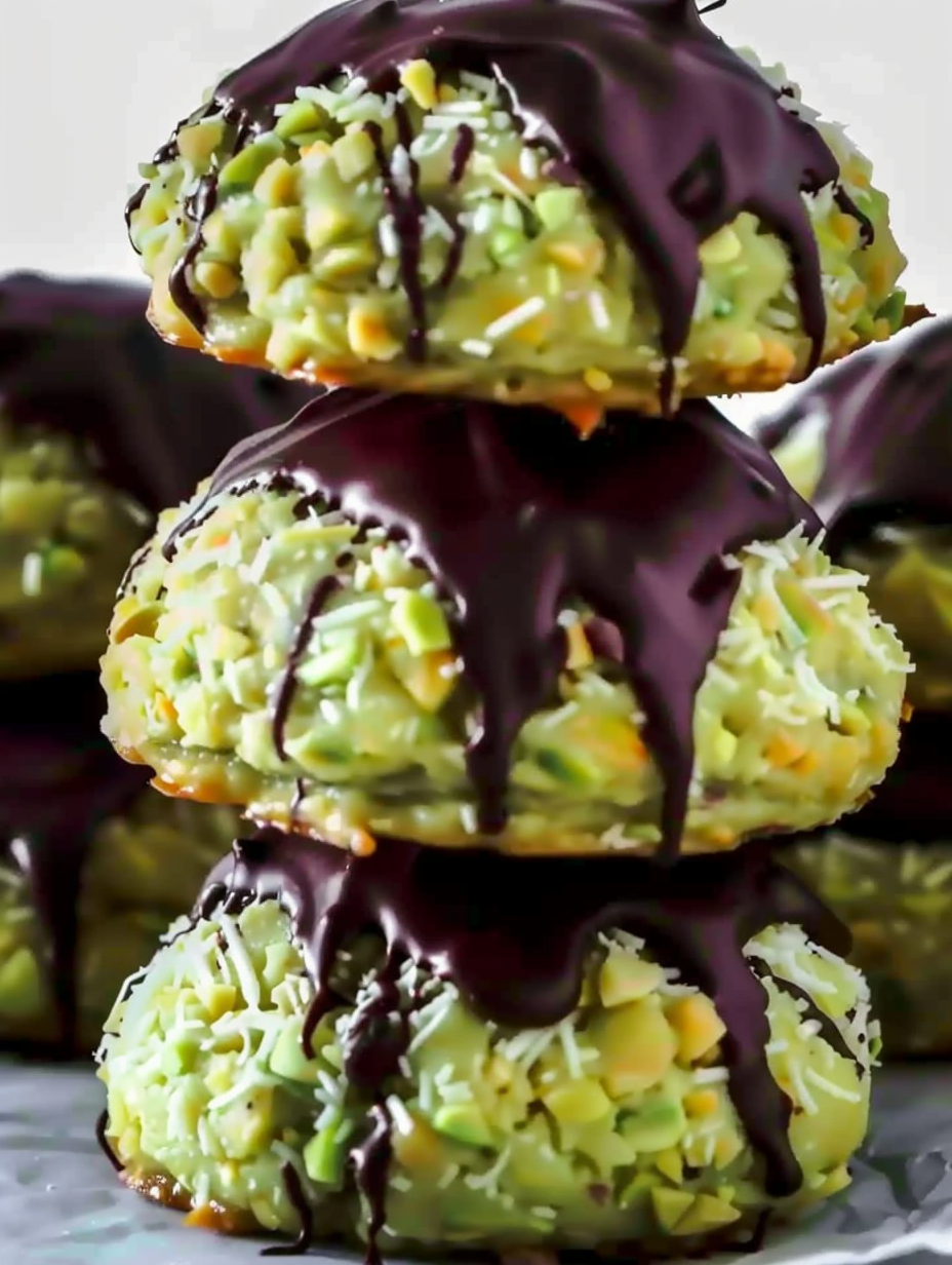 Pistachio coconut macaroons on parchment