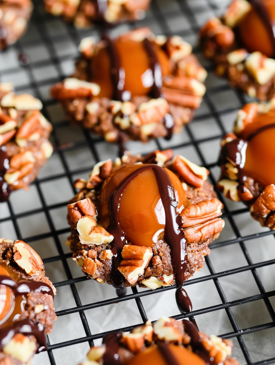 Turtle Thumbprint Cookies - dough, pecans and caramel