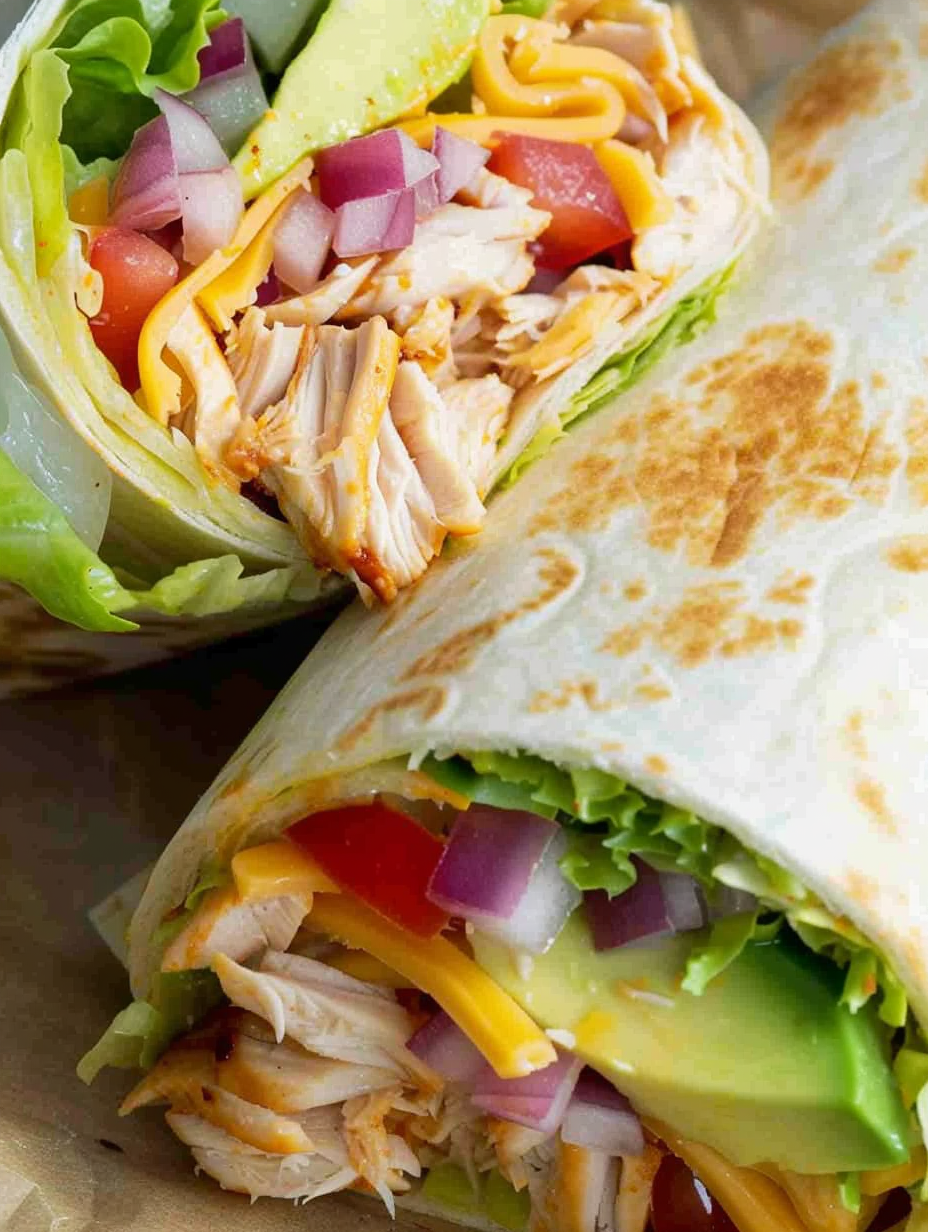 BBQ chicken mixture in bowl with tortilla and toppings