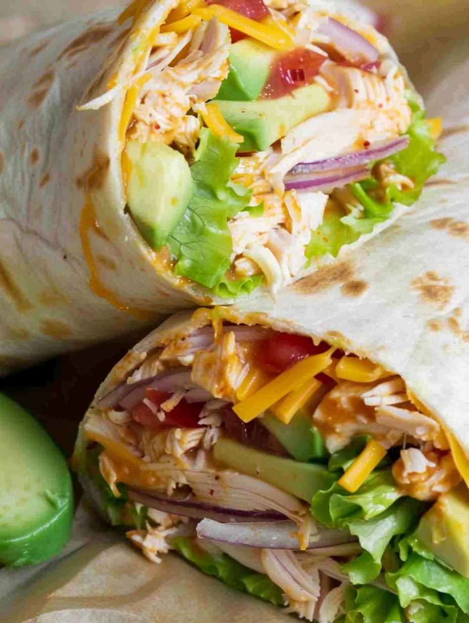 Finished BBQ chicken wraps plated with sides