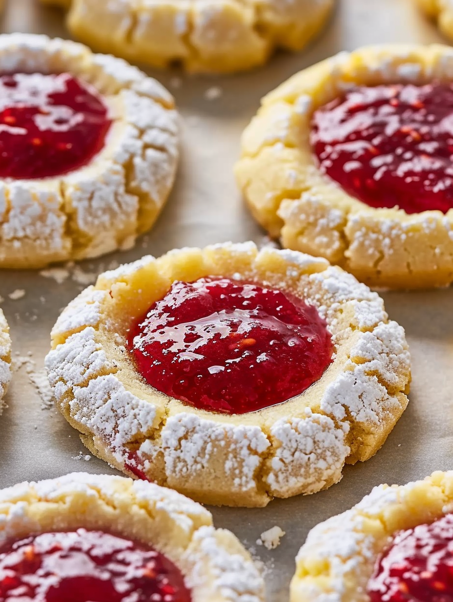 Raspberry curd lemon cookies on a tray