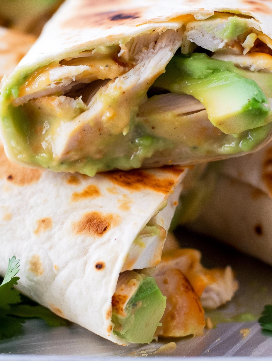 Baked Avocado Chicken Burritos