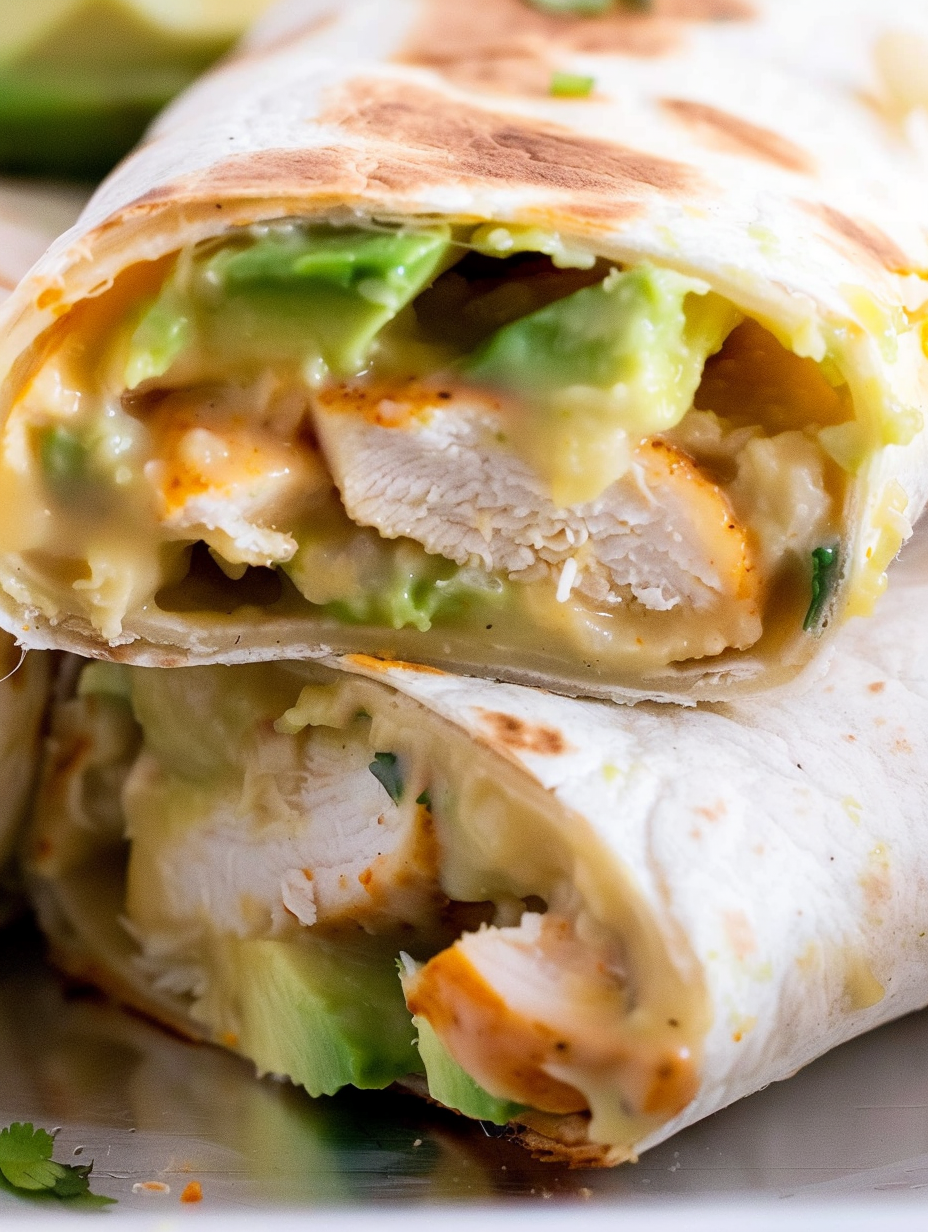 Baked Avocado Chicken Burritos on a baking sheet