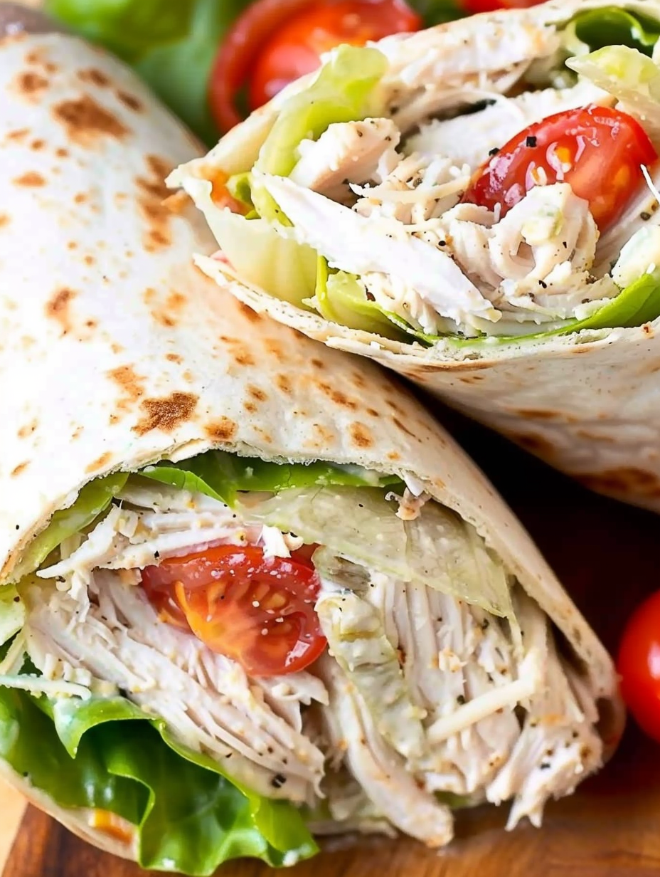 Chicken Caesar Salad Wrap on cutting board