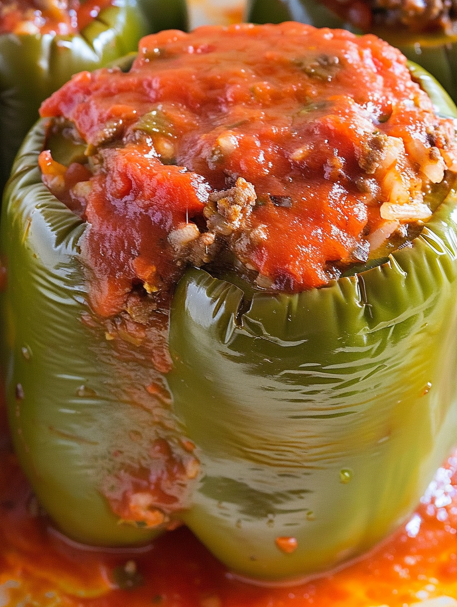 Close up of stuffed pepper filling on a spoon