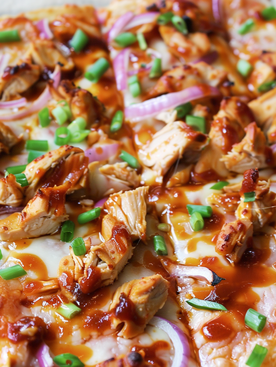 Puff pastry BBQ chicken pizza on baking sheet