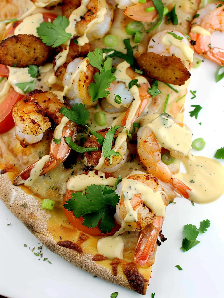 Shrimp Po' Boy Pizza fresh from the oven