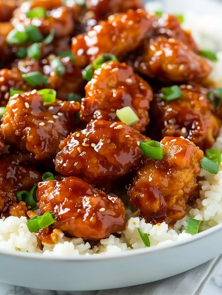 Crispy firecracker chicken in a baking dish