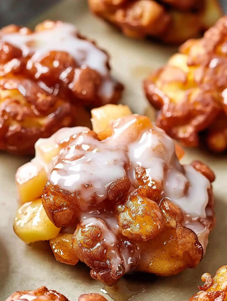 Apple fritters glazed on a plate