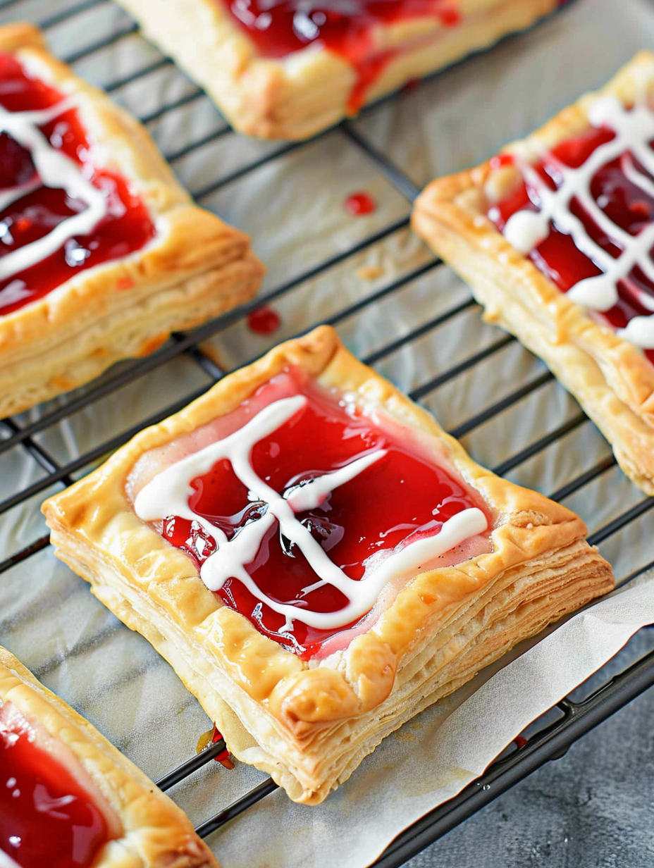 Cherry Danish on a cooling rack with glaze